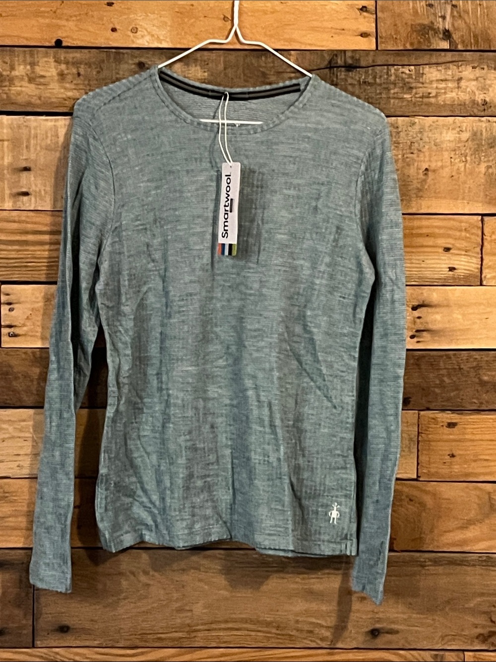 Smartwool Woman’s Long-Sleeve Crew in Heather Teal Blue